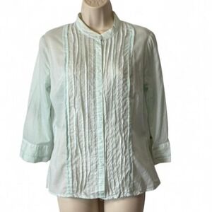 Vintage Y2K New York & Company Mint‎ Green Pintuck Tuxedo Blouse, Women's Size M